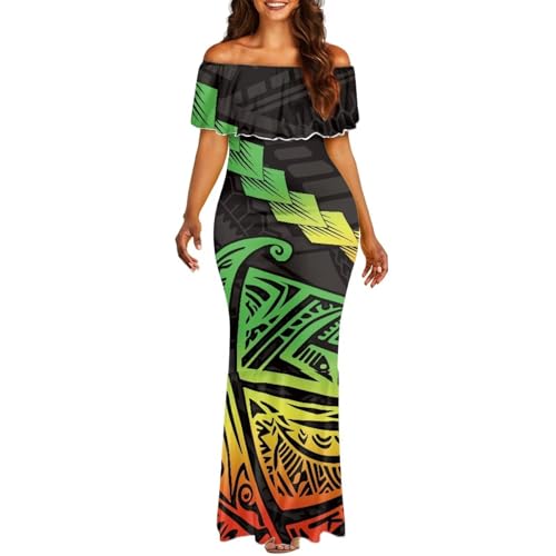 Image of Polynesian for Women S-7XL Off Shoulder Maxi Dress Hawaiian Summer Dresses