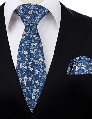 Image of Alizeal Mens 3.15inches Exquisite Floral Tie with Small Flower Printed Pocket Square