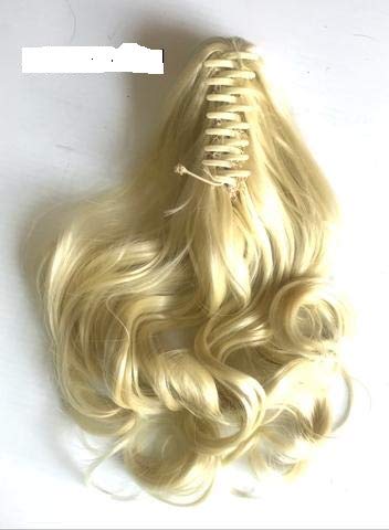 Extensiones de cola de caballo onduladas con clip de garra de 14 pulgadas, color rubio platino claro decolorado #613, fibra resistente al fuego