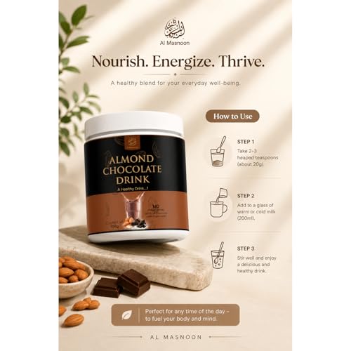 Image of AL MASNOON Almond Chocolate Drink /A Healthy Drink with Almond & Chocolate / 100% Natural /No Added Flavour & Colour 250g (Pack of 1)