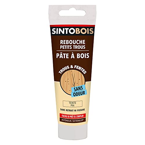 SINTO Pâte à Bois Rebouche Petits trous - Idéal Pour Reboucher Imperfections pour Trous, Fentes et Fissures - Teinte Pin - 80g - Sans Odeur - Intérieur et Extérieur