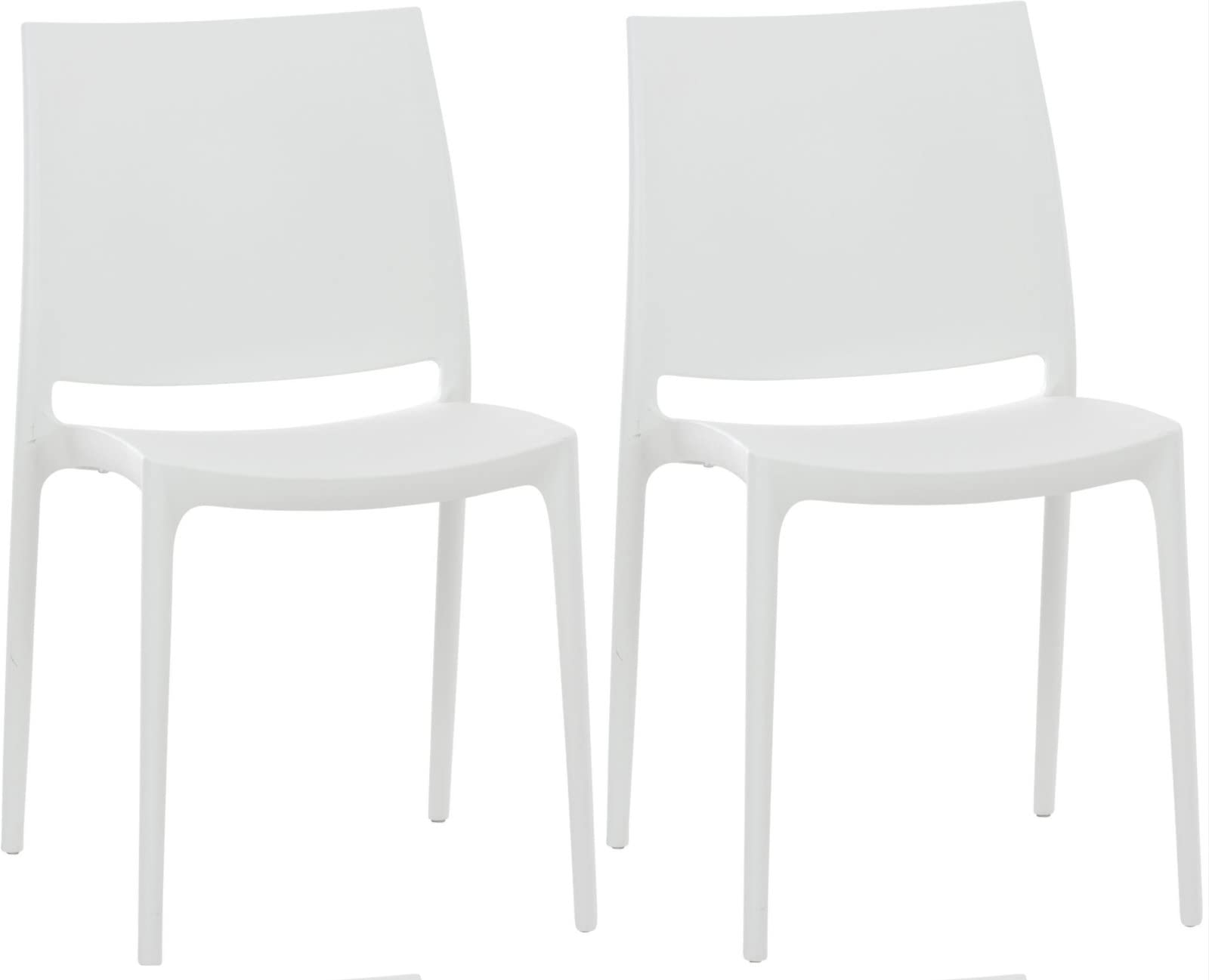 CLP Set De 2 Sillas Apilables Maya para Exterior Interior I Sillas para El Jardín Impermeables De Plástico con Respaldo, Color:Blanco