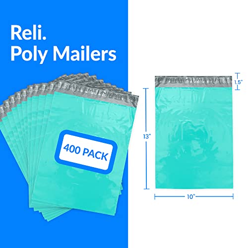 Reli. (400 Pcs) 10X13" Poly Mailers, Teal | Bulk Shipping Bags For Clothing | Poly Bags For Shipping, Small Business | Mailing/Packaging Bags - 10X13 Inch | Non-Padded Shipping Envelopes,Self Sealing #TOP24