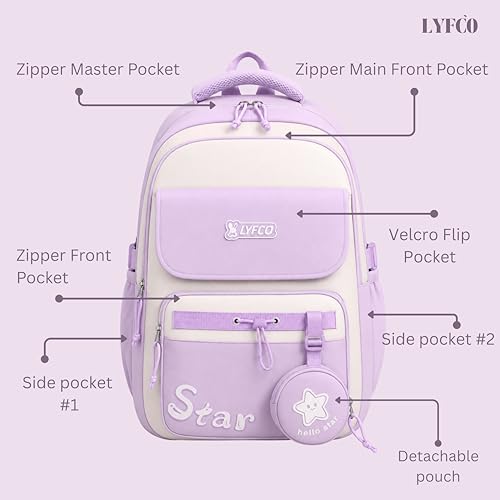 Image of School & College Backpack with Detachable Pouch | 18 Inch Large capacity bag for Girls & Boys Age of 12-16 years | Best for School, Tution, Travel, Camping