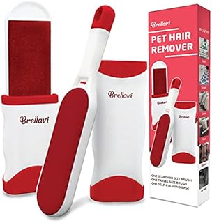 Pet Hair Remover -Lint Removers with Standard and Travel Size Lint Remover Brush - Remove Cat and Dog Hair, Lint from Carpet, Car Seat, Couch, Clothing, Bedding, Red