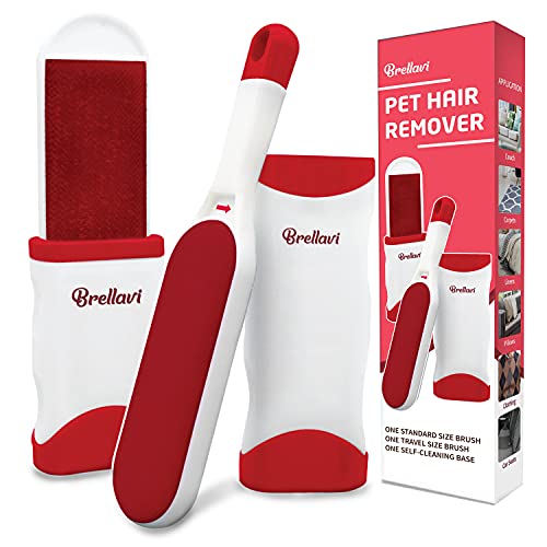 Pet Hair Remover -Lint Removers with Standard and Travel Size Lint Remover Brush - Remove Cat and Dog Hair, Lint from Carpet, Car Seat, Couch, Clothing, Bedding, Red