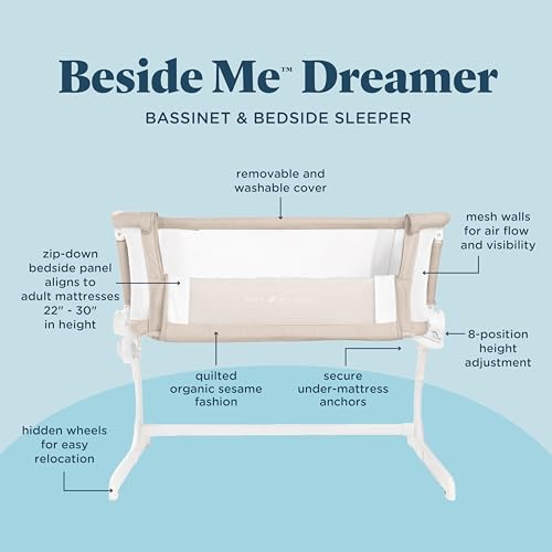 Image of Baby Delight Beside Me Dreamer Bassinet | Bedside Sleeper | 8-Position Height Adjustment | Organic Sesame