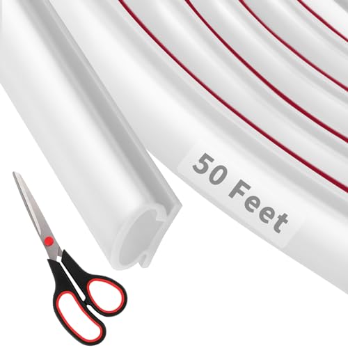 Image of 50 Feet D-Shape Rubber Weather Stripping Door Seal Strip, Self-Adhesive Backing Door Weatherstripping for Door Frame Insulation Large Gap, Easy Cut to Size with Tailor Scissors(White)