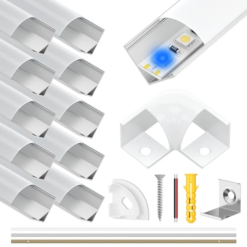 Xwartre LED Profile Led Aluminium Profil U-Form 10 x 1M mit Weiß Milchige Abdeckung Endkappen und Montageklammer für LED-Streifen LED Kanäle für LED Strips