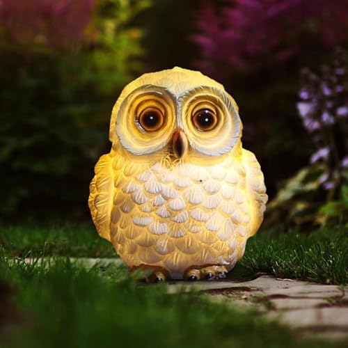 Image of XERGY Solar Powered Garden Decor Owl Resin Statue - Outdoor Decorative Lamp with Auto Dusk to Dawn Sensor, Waterproof Light for Lawn,Terrace & Balcony - Warm White (Brown)
