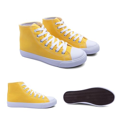Image of Women's High-Top Canvas Sneakers - Classic Lace-Up Casual Shoes with Extra Shoelaces - Comfortable, Stylish, and Durable