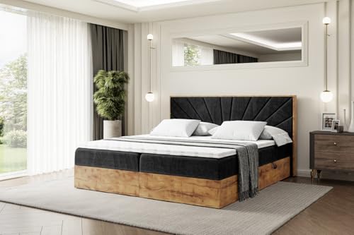 ALTDECOR Boxspringbett mit Matratze und Lattenrost, Topper, Fußteil,Polsterbett mit Bettkasten, Bett mit Stauraum H3-Matratze, Doppelbett, Boxbett - LOLLI6-180x200 - Schwarz Casablanca