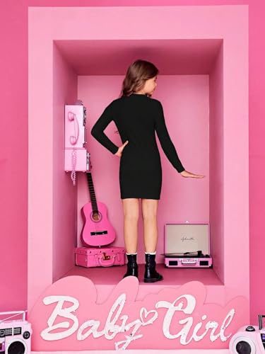 Floerns Girls Long Sleeve Mock Neck Rib Knit Fitted Pencil Dress2