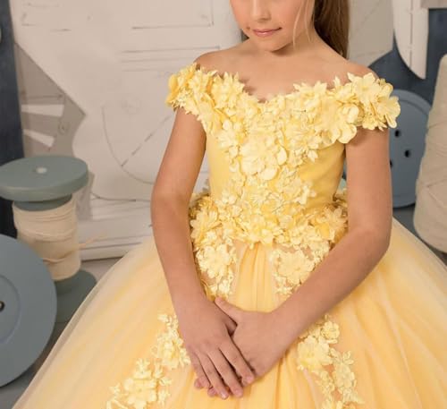 Off Shoulder Flower Girl Dresses Tulle Pageant Dress Girls 3D Floral Princess Ball Gown First Communion Dress4