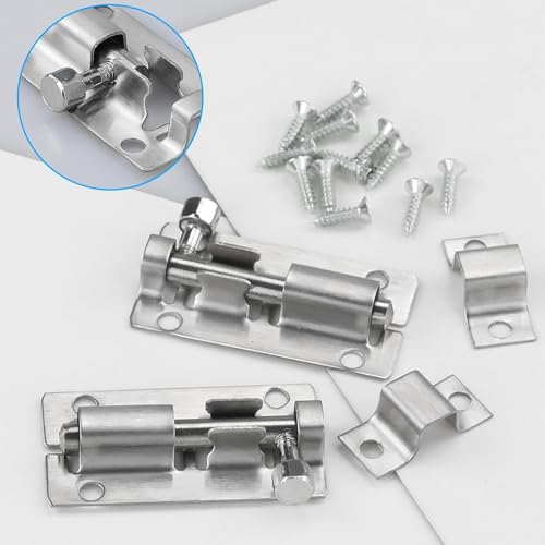 2 Pack Stainless Steel Sliding Bolt Latch Lock, 2 Inch (Silver)， Door Bolts Lock Latch,Resistant Small Plate Latches for Securing Internal Doors for Bedrooms, Bathrooms, Cupboards and Storage Units, - Image 4
