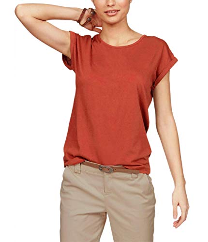 TrendiMax Damen T-Shirt Einfarbig Rundhals Kurzarm Sommer Shirt Locker Oberteile Basic Tops, Ziegelrot, L