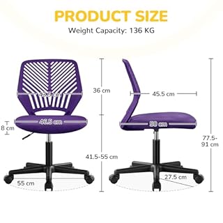 Yaheetech Sedia Ufficio Scrivania Girevole a Rotelle Ergonomica Portata 136 kg Senza Braccioli in Rete Traspirante Altezza Regolabile Viola