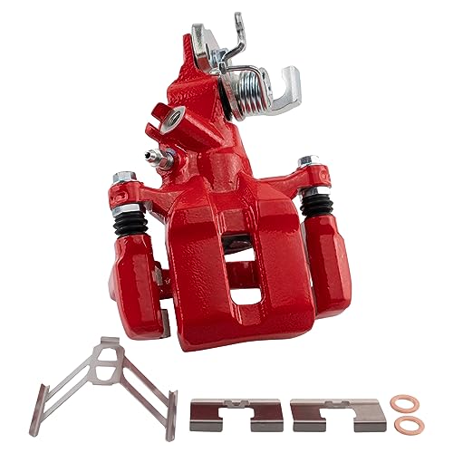 Image of TRQ Rear Left Brake Caliper w /Bracket Performance Red Drivers Side