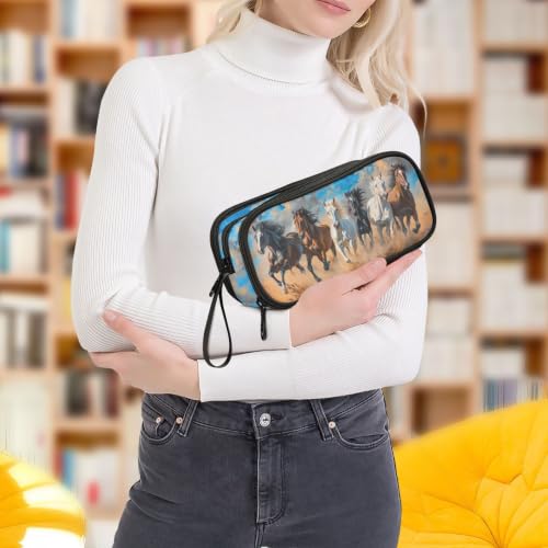 Image of Pencil Case Large Pen Bag with Zipper Horse Animal Oil Painting
