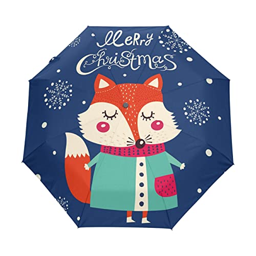 Parapluie pliant pour enfant et femme, cadeau idéal avec joli motif renard de Noël
