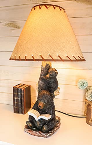 Ebros Story Time Fable Mother Bear Reading Book To Her Cub By Tree Branch Outpost Table Lamp Statue With Burlap Shade 23"High Wildlife Rustic Cabin Lodge Decor Forest Bears Family Desktop Lamps #TOP7