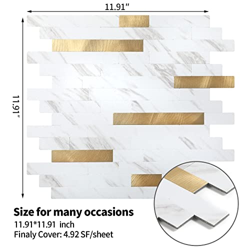 Yipscazo Peel And Stick Stone Metal Tile Backsplash, Stick On Tiles For Backsplash Kitchen, Bathroom, Laundry Room, Camper (12'' X 12'', 5 Sheets In Carla With Gold) #TOP1