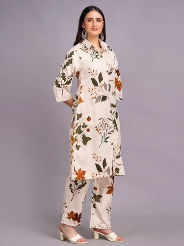 Image of Women's Printed Cotton Blend Co-ord Set Top & Bottom Two-Piece Set Casual & Office Wear