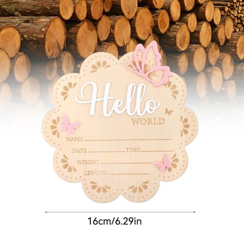 Baby Announcement Sign 6.29 Inch Wooden Hello World Newborn Sign for Baby — 사진 2