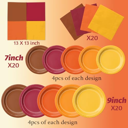 Image of CMUSKO 60Pcs Fall Plates and Napkins-Red Orange Yellow Autumn Disposable Tableware for Fall Wedding, Bridal Shower, Thanksgiving