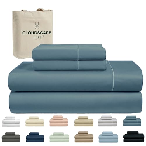 Cloud Scape Linen 100% Egyptian Cotton 4 Pcs California King Sheet Set, 1000 Thread Count,Hotel Quality, Silky Soft, Breathable, Durable, Deep Pockets up to 17, Estate Blue