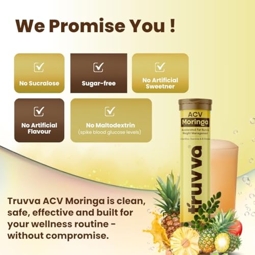 Image of ACV Moringa Tablets for Weight Management 30 Effervescent Tablets Zesty Pineapple Flavor with Moringa Extract | Cravings Control | Helps Digestion & Metabolism Support 15 Tablets (Pack of 2)