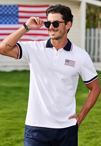 Camiseta polo patriótica para hombre de Arvilhill, con bandera estadounidense, manga corta, para golf y 4 de julio miniatura 4