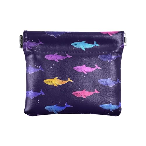 Coin Purse for Women Colorful Whales Coin Pouch Change Holder PU Leather Mini Wallet Portable Coin Bag Money Pocket