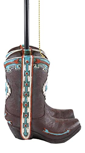 Ebros Gift Country Western Rustic Turquoise Aztec Tribal Geometric Patterns Cowgirl Cowboy Boots Hand Painted Resin Desktop Table Lamp With Brown Faux Leather Laced Shade Home Decor Accent #TOP7