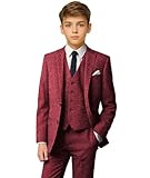 Boys Formal Suit Tweed Kids Suits for Boy 3Pc Herringbone Ring Bearer Outfit Jacket Waistcoat Trousers Set for Christmas Size 18 Burgundy