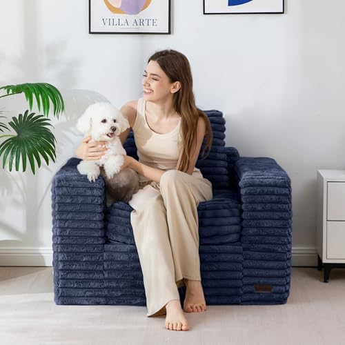 Image of MAXYOYO Bean Bag Chair with Pillows, Floor Sofa with Armrests and Support, Plush Foam Filled Lounge Chair for Adults, Cozy Bean Bag Couch for Living Room, Bedroom, Apartment, Navy