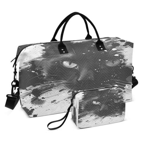 Sac de Sport Chat Noir Grand Volume avec Trousse de Toilette Assortie