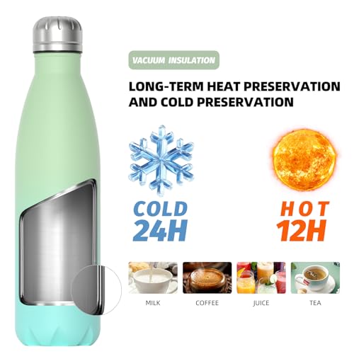 Image of WATERSY Stainless Steel water bottles,17oz /500ml Insulated Water Bottles,Gradient Green metal water bottle Keeps Drink Cold and Hot,BPA Free kids water bottles for School,Gym,Travel,Sports