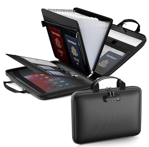 Reviews de Organizadores de documentos - solo los mejores. 41 Caja Ignífuga para Documentos, Organizador de Archivos Ignífugo de Carcasa Dura conCerradura y Carpeta Acordeón con13 Bolsillos, Caja Fuerte Portátil para Hogar Oficina y...