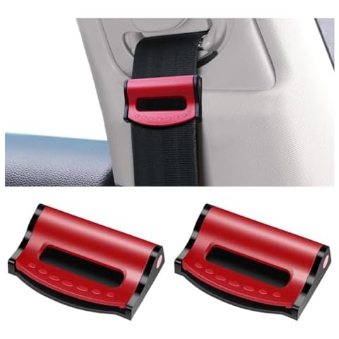 2PCS Car Seatbelt Adjuster, Universal Auto Seat Belt Clips for Adults/Kids, Comfort Car Shoulder Neck Protector Strap Positioner, Seatbelt Locator Retainer Locking Clips for Car, SUV (Red) Cover