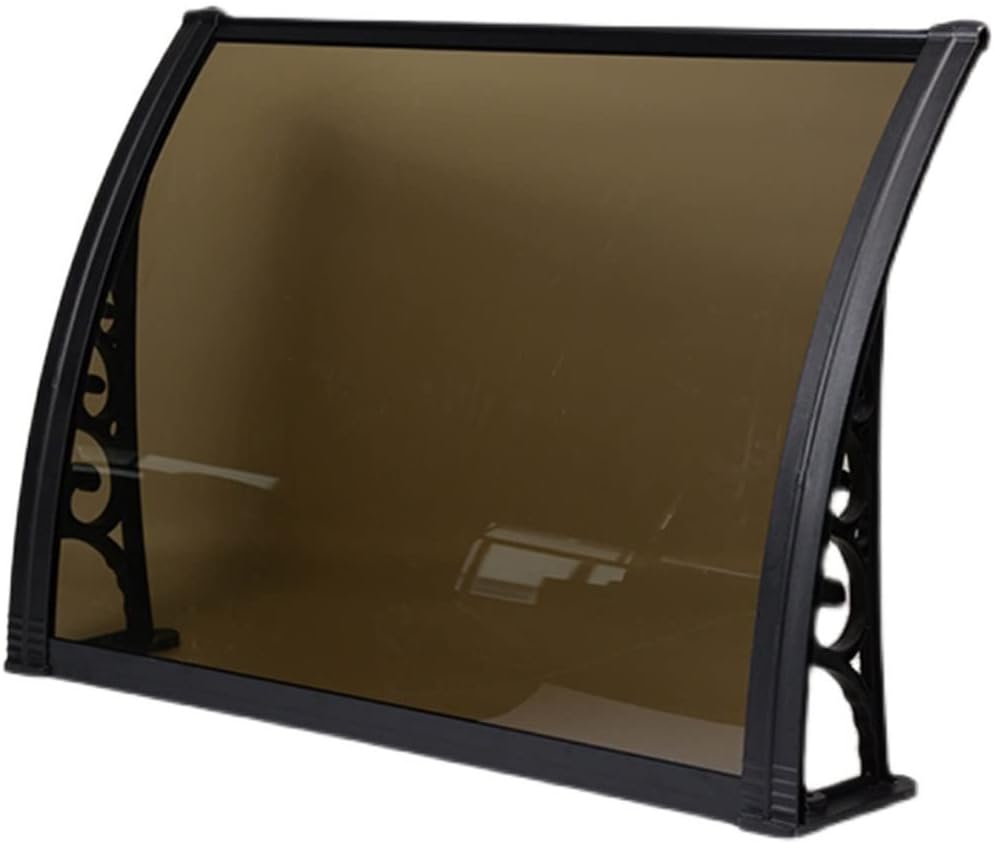 Tejadillo De Protección, Cubierta De Policarbonato Marquesinas Exterior para Puertas Y Ventanas Diseño De Drenaje Arqueado con Soporte Negro Fácil De Montar (Color : Marrón, Tamaño : 60x200cm)