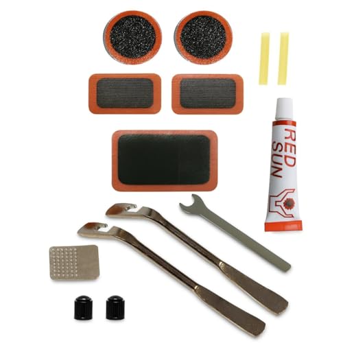 PARENCE.- Kit di riparazione forature per biciclette – Toppa + Colla + Leve per pneumatici in metallo – Kit completo di riparazione bici da strada BMX – Strumento portatile per ciclisti