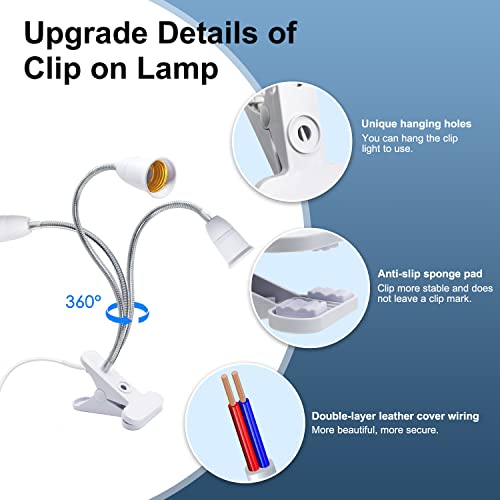 Clip Lamp Holder,Flexible Aluminum Neck Clamp Lights,360°Adjustable Clamp Light Socket,E26/E27 Clamp Light Fixture With 220Cm Switch And Plug Cable,Clip Desk Lamp Holder For Study Work Reading,No Bulb #TOP3