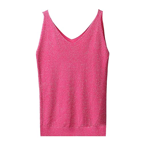 Haut à Paillettes pour Femme - Col en V - Bleu à Paillettes - Débardeur à Paillette - Crop Tops sans Manches - Débardeur Sexy - Tenue Festive - Gilet élégant Y2K