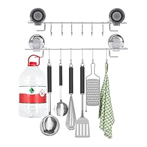 Suction Cup Hook, Kitchen, Strong Kitchen Suction Cups, Vacuum Suction Cups, Strong Towel Hook, Movable Suction Cups, 2 & 6 Rungs, Stainless Steel, Waterproof, Kitchen Tool Hook, Bathroom Hook, 26.5 lbs (12 kg) Load Capacity, Walls Won’t Damage