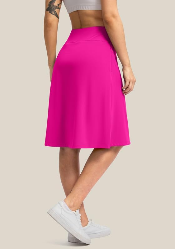 Viodia 25" Knee Length Skorts Skirts for Women with Zipper Pockets Stretchy Modest Aline Midi Skort for Casual Summer Travel - Image 2