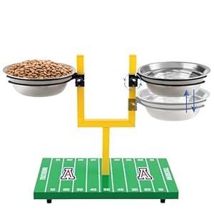 NCAA University of Arizona Wildcats Goalpost Football Field Dog Feeder –Adjustable Elevated Dog Bowls with Stand, 2 Stainless Steel Bowls, Non-Slip Rubber Feet, Raised Pet Feeder for Large, Small Dogs