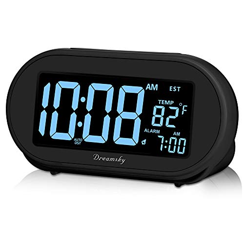 DreamSky Auto Time Set Alarm Clock with Snooze & Full Range 0-100% Dimmer