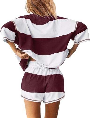 Wyeysyt Womens Striped 2 Piece Sets Summer Workout Outfits Oversized Lounge Set Going Out Pullover and Shorts2