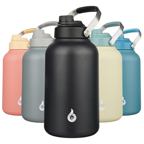 Image of BJPKPK 1 Gallon Water Bottle Insulated, Dishwasher Safe 128oz Large Water Jug with Metal Handle & BPA Free Spout Lid, Stainless Steel Metal Jug for Gym, Sports & Hiking, Black